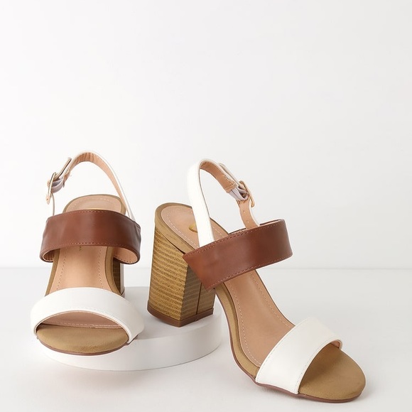 White and Natural high heeled sandals. - Picture 1 of 4